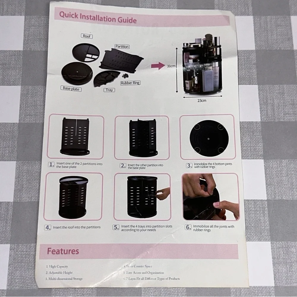 Make Up Cosmetic Organizer Black Storage Box 360 Degree Rotate 12 in X 9 in NIB
